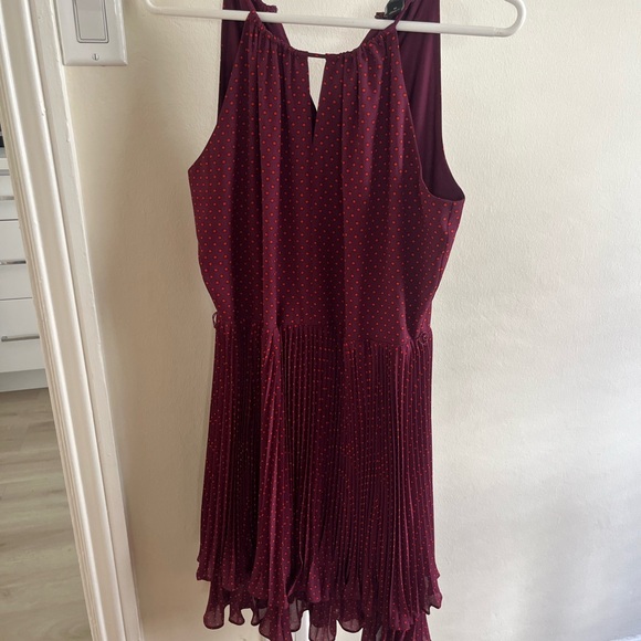 Elegant Burgundy Polka Dot Dress - Picture 5 of 6